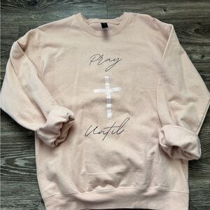 Women’s Light Pink Crewneck Sweater with Cross Design